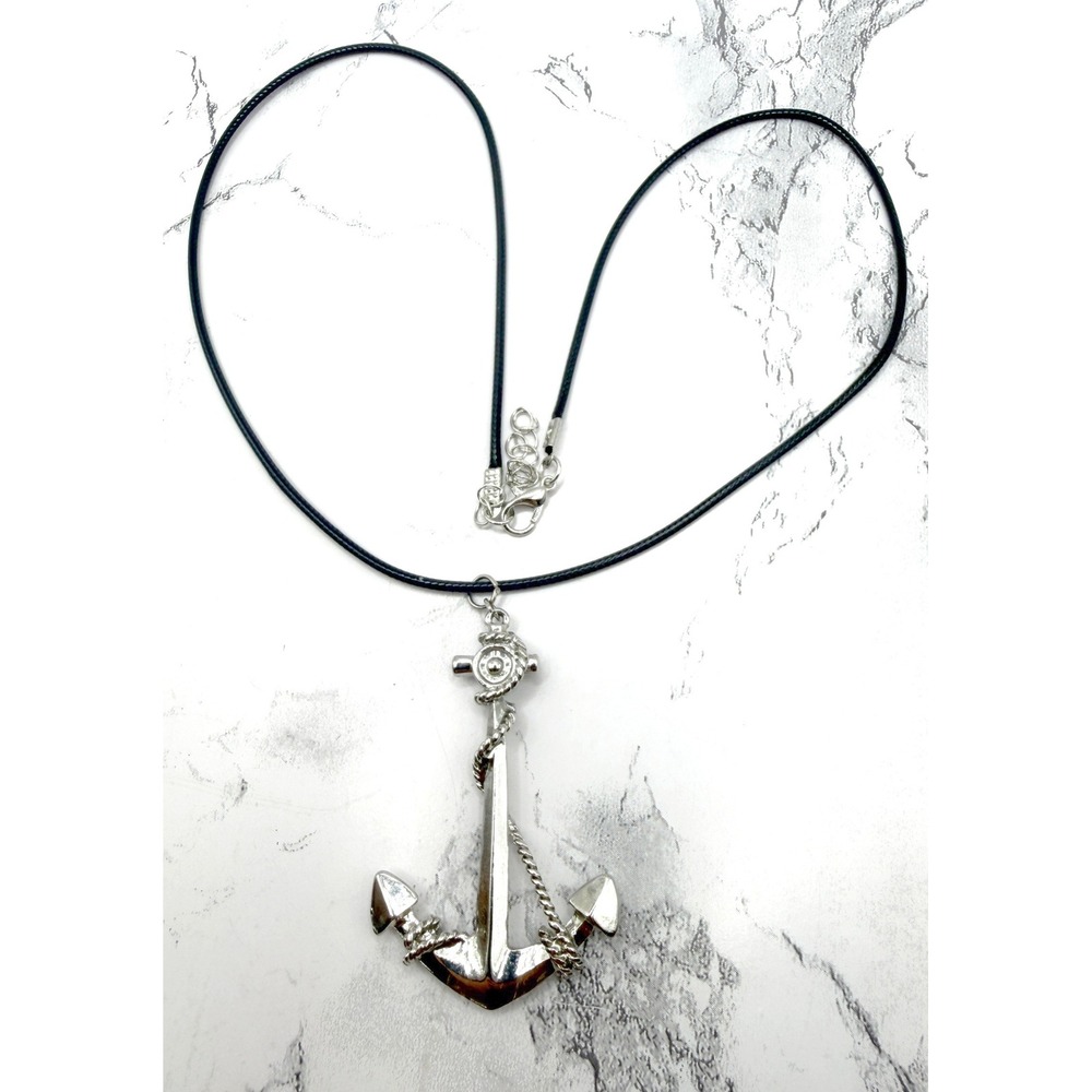 Anchor Pendant Necklace Silver Tone Nautical Rope Maritime‎ Sailor Fisherman 22"